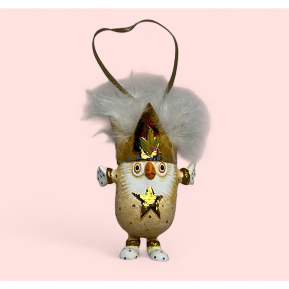 Patience Brewster Christmas Ornament Octavia Owl Figure Gold Star & Feathers - Picture 1 of 8